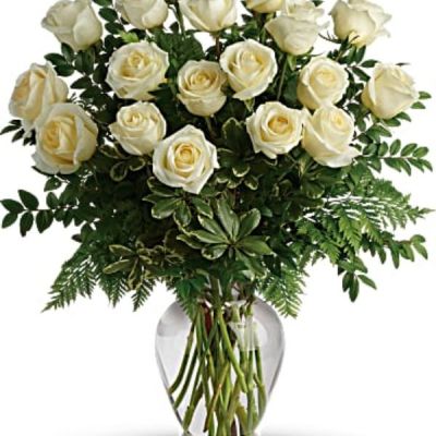 Your Love & Devotion delivered. Surprise your special one with this gorgeous arrangement of white roses available in one dozen, 18 roses or two dozen beautiful blooms.

It’s a an unforgettable display of your timeless love that they'll always remember.
